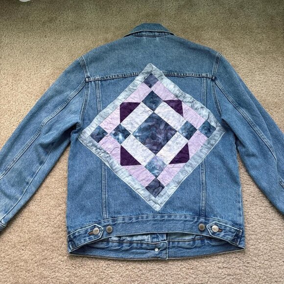 Patchwork Denim Jacket Womens 4 Blue Cottagecore Grandma - Picture 1 of 7
